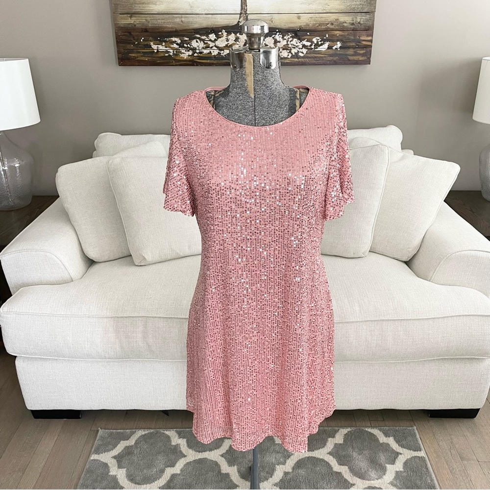NWT XS LC Lauren Conrad pink sequin sparkly party dress